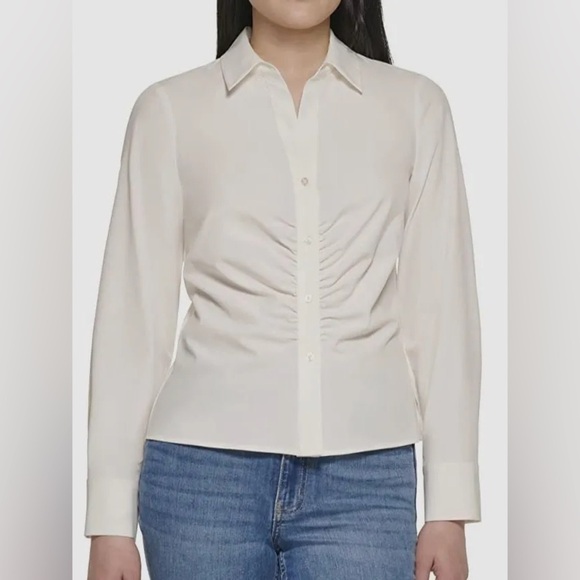 Calvin Klein Tops - Calvin Klein Women's White Ruched Button Front Blouse
